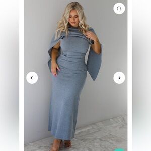 Bobbles & Lace Gray Knit Shawl Dress